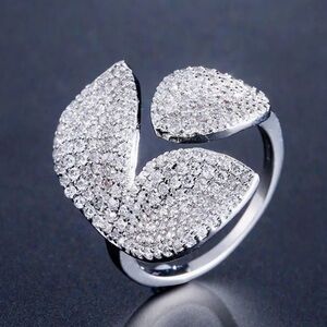 Silver Three Leaf Clover Zircon Ring